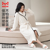 猫人【保暖雪丽绒】睡袍情侣睡衣女士秋冬抽条加长保暖简约浴袍米色M