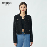 深呼吸DEEP BREATH女装复古葱纱小香风针织开衫女A400677 黑金 M (3)