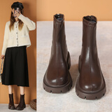 骏炳马丁靴女靴秋冬季加绒保暖踝靴厚底机车短靴子女英伦风时装瘦瘦靴 DM-格森&kY9889棕色加绒 38