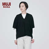 无印良品（MUJI）女式 羊毛 可水洗 高针距 斗篷毛衣 V领针织衫冬季女款 BA1NAA3A 黑色 L（165/88A）