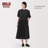 无印良品（MUJI）女式 汉麻 棉 短袖连衣裙 女装裙子25年夏季宽松透气长裙BC2MJC5S 黑色 M （160/84A）