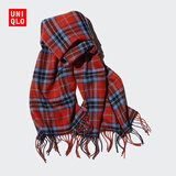 优衣库男装女装HEATTECH围巾格子围脖学院风保暖25秋冬新款478313 15 珊瑚红色 均码 (180 × 50 cm)