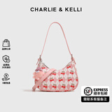CHARLIE&KELLI CK品牌包包女包2025新款单肩包少女甜美樱桃印花腋下斜挎包 粉色