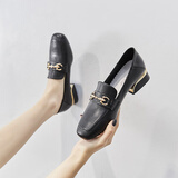 ZHR单鞋女英伦风舒适方头乐福鞋女两穿粗跟透气皮鞋女 K196 黑色 36