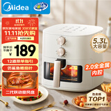 美的（Midea）家用空气炸锅免翻面25年新款 透明可视大窗口蒸汽嫩烤 实用大容量5.3L金属内腔 易用旋钮 KZE5383 