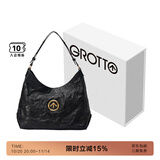 GROTTO个乐黑石hobo大号植鞣绵羊皮腋下单肩斜挎包通勤礼物 经典黑L（金标）
