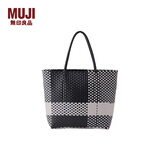 无印良品（MUJI） 手编包 环保材料 手提包菜篮子编织包 包包 度假沙滩包 黑色格纹/大号 NONE