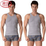 浪莎（LangSha）男士背心纯棉中青年男休闲沙滩背心工字型修身运动汗衫单件 灰色单件男背心 2XL (180) 150-170斤建议