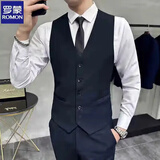 罗蒙西装马甲西服套装男结婚伴郎团礼服商务休闲大码工作服背心职业装 LT8801藏青马甲+白衬衫 XL (175)