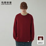 马克华菲男装潮牌春秋休闲宽松圆领街头情侣简约长袖卫衣 酒红 XL
