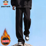 大嘴猴（paul frank）休闲裤男士秋冬季潮流直筒裤子男麦穗纹宽松长裤男裤黑色加绒 2XL