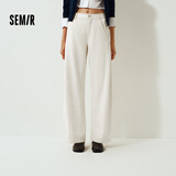 森马（Semir）牛仔裤女冬季分割抓毛拖地裤酷飒风显腿长弯刀裤109725124008