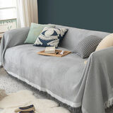 艾薇沙发巾盖布毯沙发套罩全包四季通用沙发垫坐垫180*380灰白华夫格