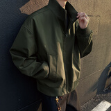 Homlean美式复古飞行夹克男春季立领短款棒球服休闲上衣外套HJ32军绿L