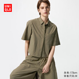 优衣库女装宽松短衬衫/短袖衬衣空调衫薄外套479096 56 橄榄色 L /160/88A