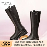 他她（TATA）厚底长筒靴女靴英伦加绒保暖骑士靴高筒靴秋冬新WXK02DG3 黑色（绒里） 36