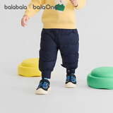 巴拉巴拉婴儿羽绒裤宝宝高腰护肚长裤男女童冬装2025新款保暖时尚束脚裤 深蓝小兔-灰鸭绒 90 cm-充绒量23g