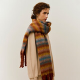 万物生美拉德围巾女冬季棕色条纹韩系时尚冬天加厚披肩两用配大衣