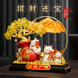 赟娅招财猫发财树流沙摆件办公室玄关书房高端装饰品搬家乔迁开业礼物 招财猫流沙画摆件（背靠金山）