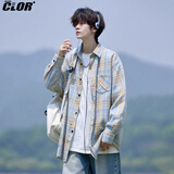 CLOR格子长袖衬衫男士春秋季ins宽松休闲衬衣复古外套CLCX10黄色XL