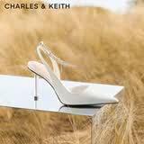 CHARLES&KEITH亮钻链条腕带尖头高跟凉鞋女生日礼物送女友CK1-60280436 Cream奶白色 35