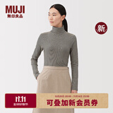 无印良品（MUJI）女式 起毛 罗纹编织 高领长袖T恤 针织衫打底衫女装25年秋季新品 黑色条纹 M （160/84A）