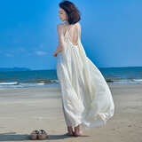 瑜尚臻品法式复古露背仙女吊带裙宽松精致设计感度假风海边拍照连衣裙 仙女连衣裙【杏色均码】 均码