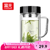 富光双层玻璃杯商务泡茶杯子 大容量男女耐热办公水杯带把黑色320ml
