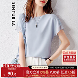 尚都比拉拼接短袖雪纺衫女显瘦遮肚子上衣夏季女装薄款休闲T恤 浅蓝色 M