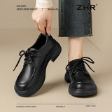 ZHR英伦单鞋女春秋经典通勤乐福鞋女系带百搭粗跟女鞋 AY186黑色36