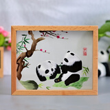 老秀馆蜀绣熊猫伴手礼双面刺绣摆件工艺品中国特色礼物送老外出国纪念品 榉木外框-迎春梅横款