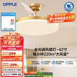 欧普（OPPLE）客厅风扇灯吊扇灯隐形卧室餐厅吊灯高显色调光大风量静音吊扇 全光谱【42寸金色48瓦】遥控调风调光