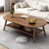 逸朗德茶几家用小户型茶几桌客厅简约沙发边几创意圆形简易置物架小桌子 椭圆双层】120*60*42cm深胡桃色