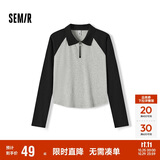 森马（Semir）POLO衫女短款拼色插肩袖修身上衣小个子秋显瘦套头衫101524115003