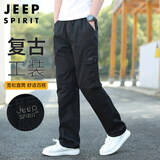 JEEP SPIRIT吉普工装裤男春夏季休闲裤子男士新复古回潮直筒裤 黑色 XL