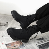 鲁界男士马丁靴男款百搭2025年冬季新款英伦风黑色加绒增高雪地靴子男 哑光8孔（增高5cm） 42 码