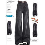 鲁雅尔黑灰色阔腿牛仔裤女秋冬季复古宽松垂感小个子显瘦窄版直筒微喇裤 黑灰色 L