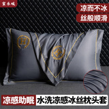 蜜乐暖夏季冰丝枕套48x74cm夏天家用真丝枕头套凉席枕芯套凉枕头罩单只 深空灰【双面刺绣 丝滑透气】 单只 48cm*74cm 【凉感助眠 夏季必备】