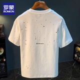 罗蒙高端泼墨短袖t恤男2025新款夏季薄款潮流时尚运动上衣男款半袖衫 1269白色T恤 XL 码