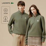 LACOSTE法国鳄鱼男女经典版型纯色LOGO时尚立领半拉链套头卫衣|SH2735 E9F/橄榄色 M