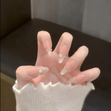 宝影怡穿戴甲女美甲贴片爆款中长款重复用闪钻猫眼假指甲片果冻胶可工具 珠圆玉润【S】10片