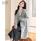 初申 春秋厚款针织开衫女时尚连帽慵懒宽松长款针织外套毛衣S54Z067
