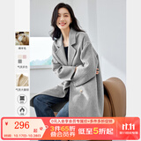 梵希蔓含绵羊毛西装式呢大衣女秋冬高级感双排扣长款过膝毛呢外套 50690 灰色 L