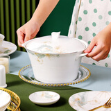 传旗 汤碗 7英寸 双耳带盖陶瓷汤盆大号家用大容量盛汤碗 牵牛花