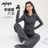 MJ STYLE仿羊绒连帽修身开衫外套女2025秋季新款短款收腰显瘦气质百搭上衣