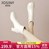 卓诗尼短靴女粗跟2025年新款春秋单靴时尚瘦瘦马丁靴冬季加绒高跟女靴子 米白色-单里 37