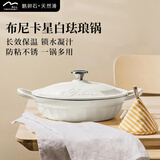温仑山珐琅锅焖焗锅汤锅炖锅铸铁锅海鲜锅双耳防滑布尼卡星白珐琅锅27cm