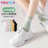 优棵树 女士袜子女春夏季100%纯棉袜10A抗菌艾草精油防臭耐磨中筒女袜 礼装【艾草香薰/10A抗菌】混色 5双 均码