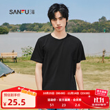 三福2025夏季新款短袖t恤男女圆领纯色上衣情侣款白色休闲打底衫 圆领-黑色 L