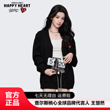 查尔斯桃心【王楚然同款】简约秋冬情侣休闲V领针织衫开衫毛衣 黑色 S